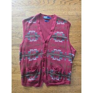 VTG Polo Ralph Lauren Aztec Print Button Up Sweater Vest Size Large Western